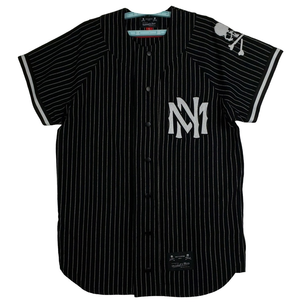 Mastermind World Mitchell & Ness Large Baseball Jersey Black White Pinstripe New